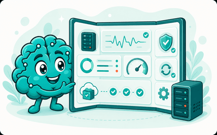 The smarterbrain mascot opening the command-center dashboard