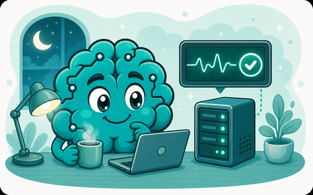 The smarterbrain mascot watching over a server through the night